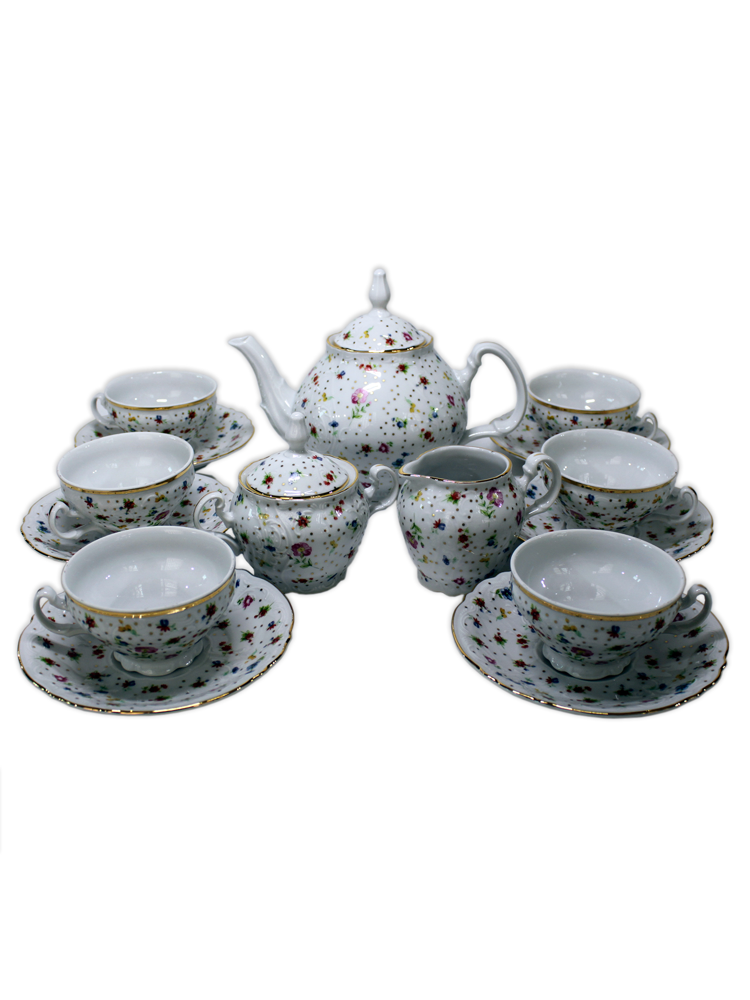 Чайный сервиз на 6 персон 17 предметов Бернадот Bernadotte декор Цветочный декор. Фарфор Тхун, Чехия.