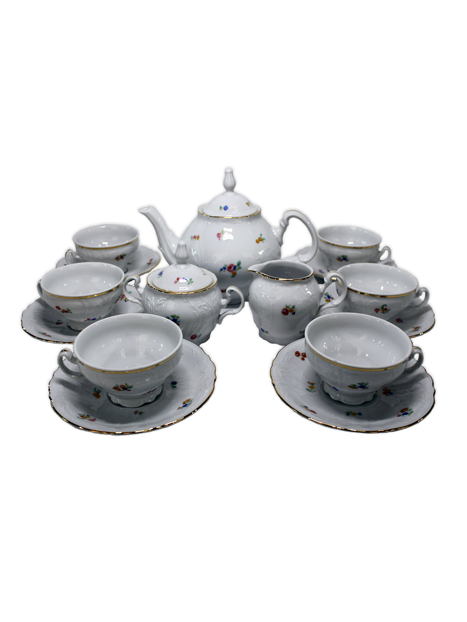Чайный сервиз на 6 персон 17 предметов Бернадот Bernadotte декор Мелкие цветы. Фарфор Тхун, Чехия.