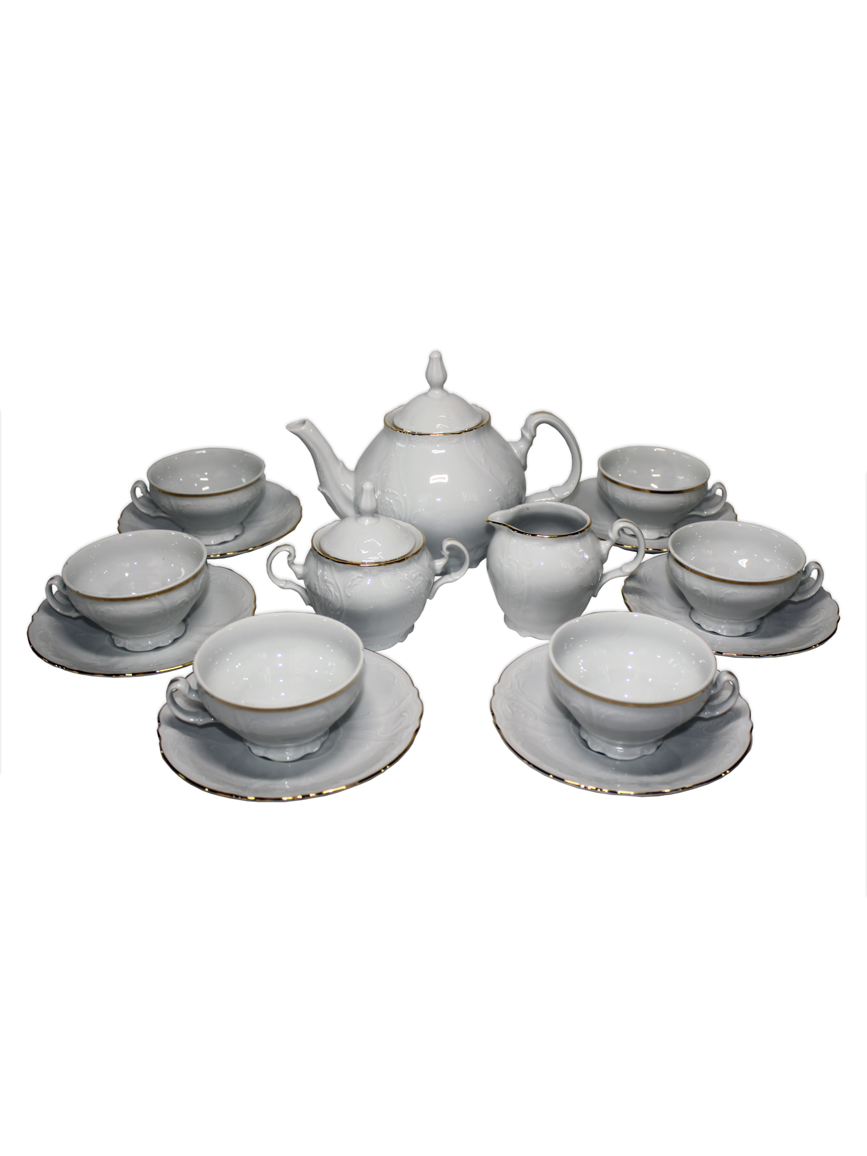 Чайный сервиз на 6 персон 17 предметов Бернадот Bernadotte декор Отводка золото. Фарфор Тхун, Чехия.