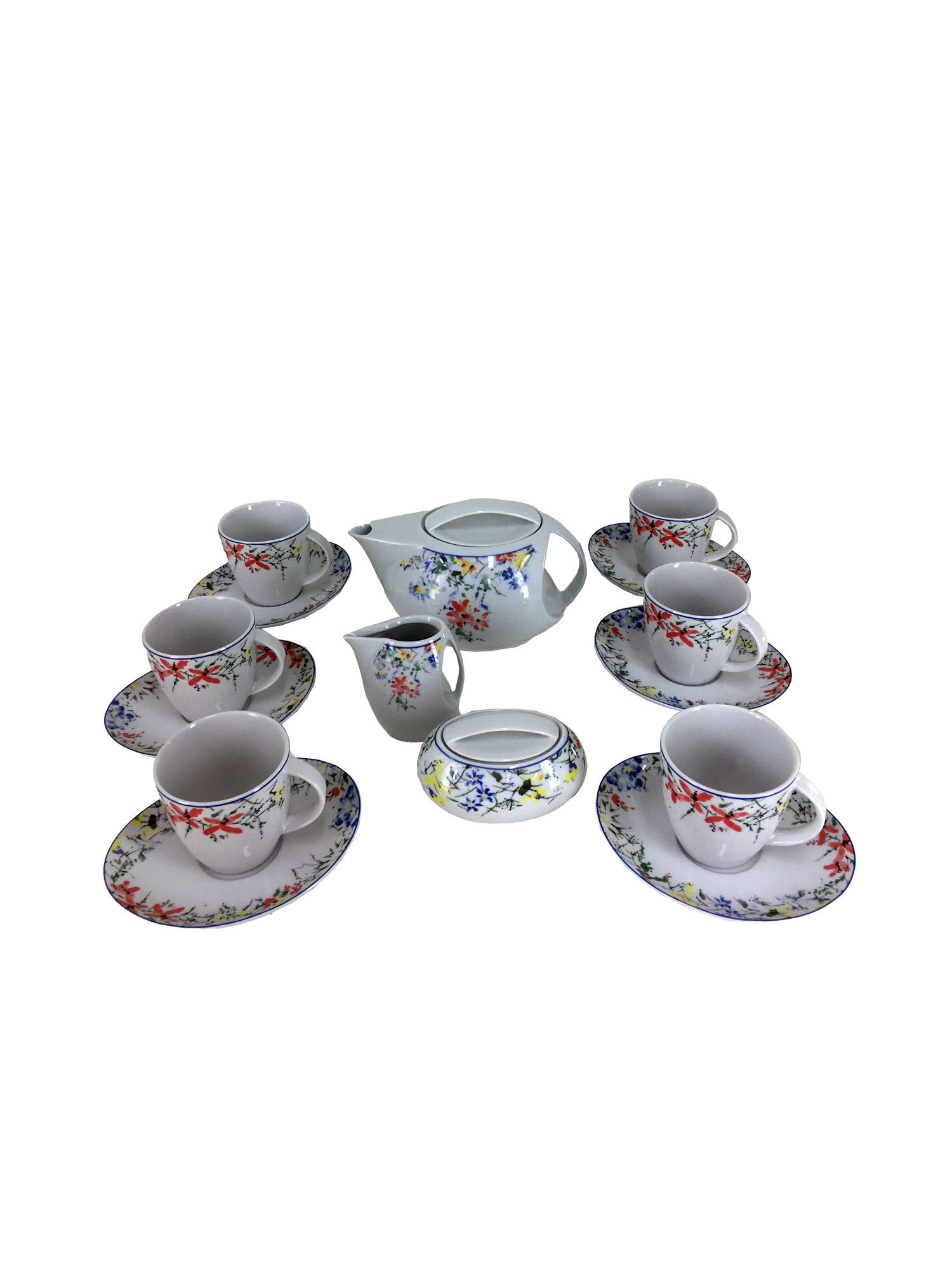 Чайный сервиз Loos на 6 персон 17 предметов декор Цветочный орнамент. Фарфор Тхун, Чехия.
