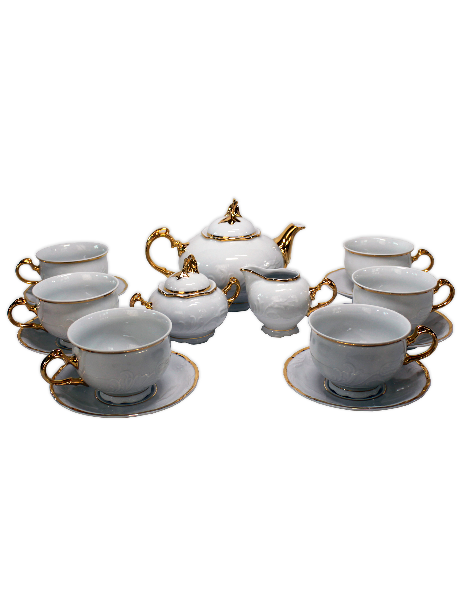 Чайный сервиз Tulip на 6 персон 17 предметов декор Отводка золото. Фарфор Тхун, Чехия.