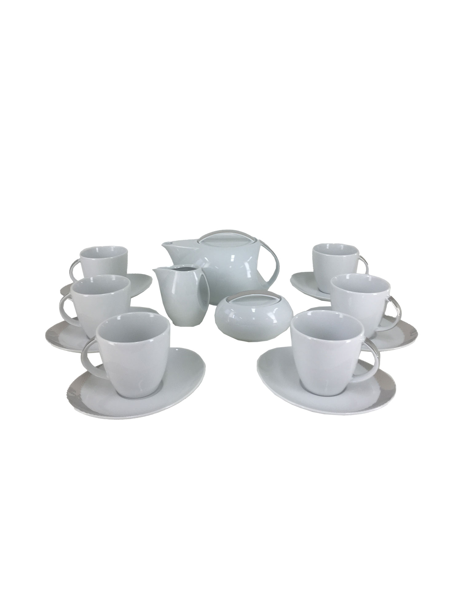 Чайный сервиз Loos на 6 персон 17 предметов декор Платиновые полоски . Фарфор Тхун, Чехия.