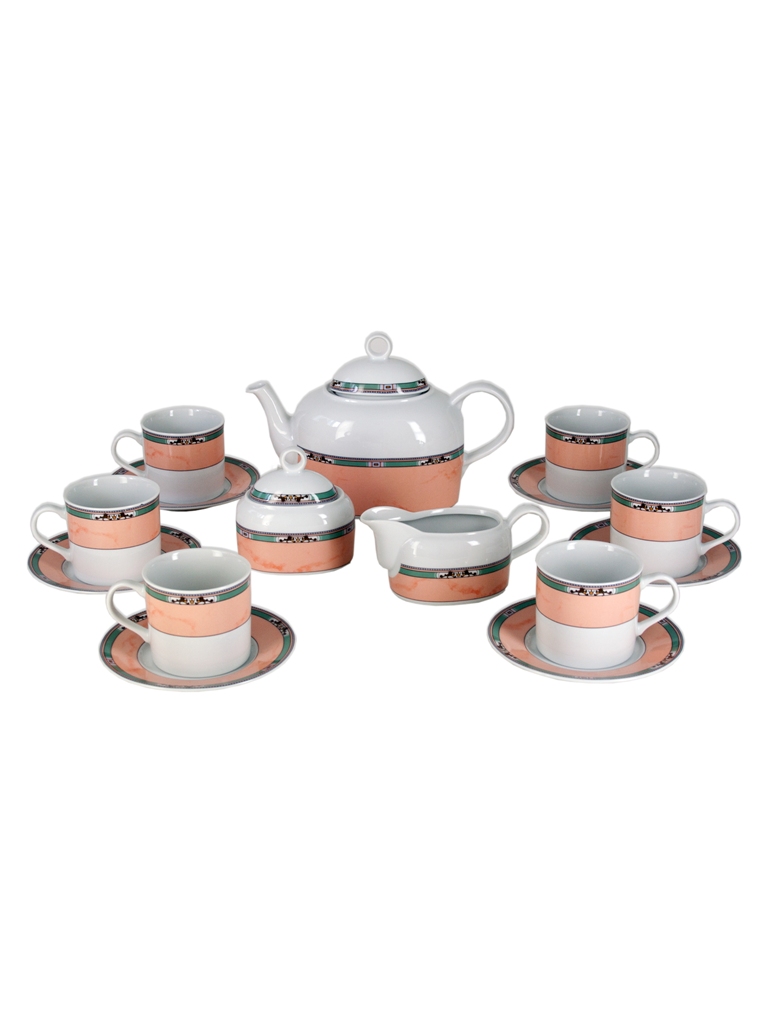 Чайный сервиз Cairo на 6 персон 17 предметов декор Розовый декор, мини кант. Фарфор Тхун, Чехия.