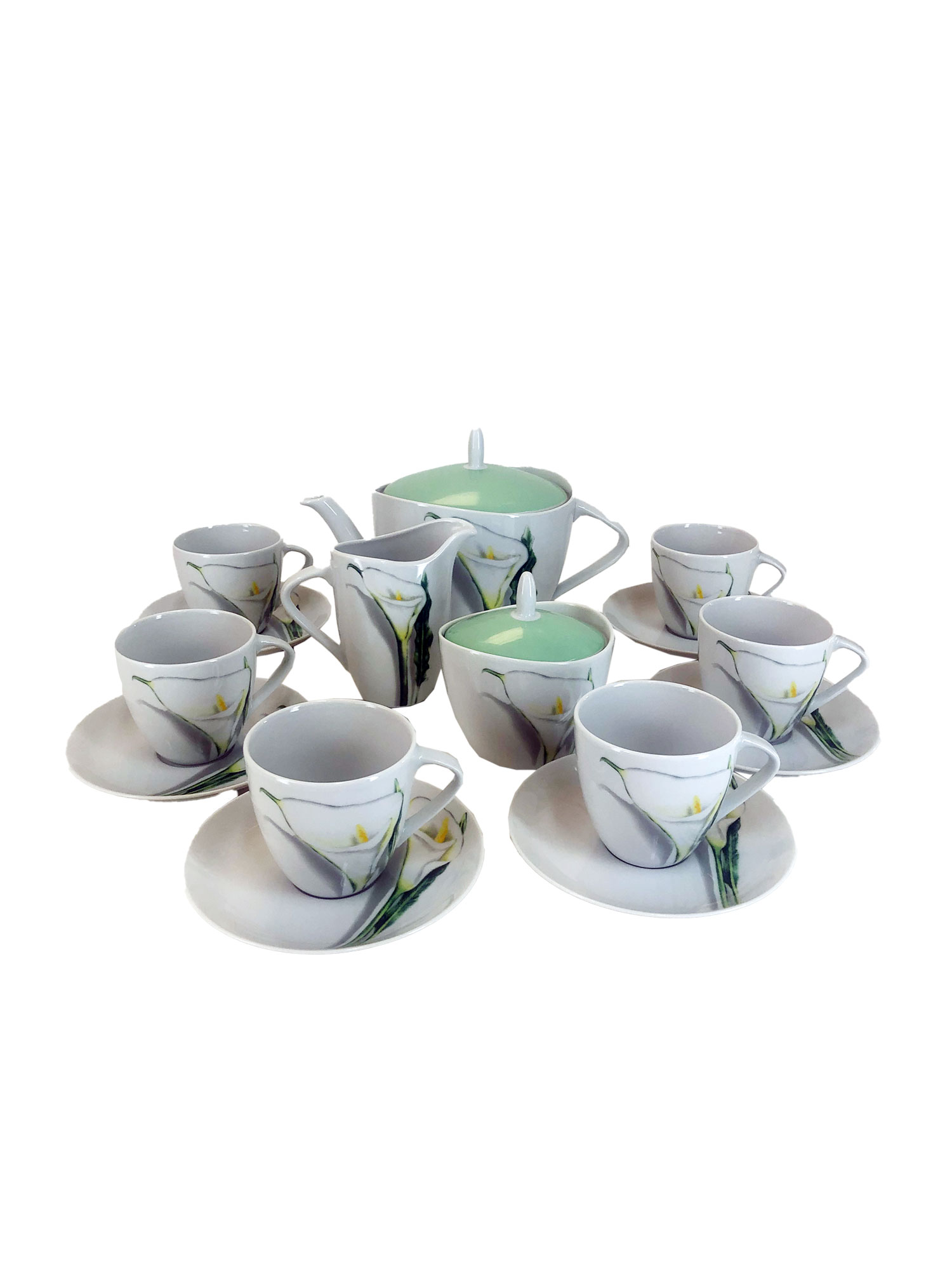 Чайный сервиз на 6 персон 17 предметов Silvia декор Каллы. Фарфор Тхун, Чехия.