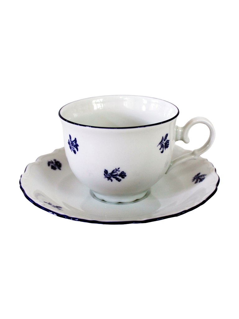 Чашка с блюдце низкая 155 мм Офелия декор Мелкие синие цветы