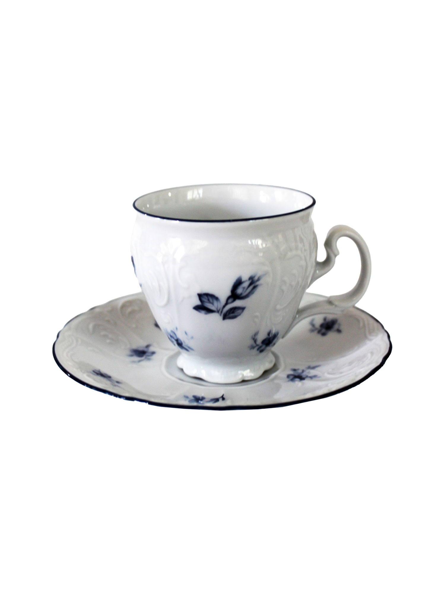 Чашка с блюдцем 140 мм высокая, Бернадот Bernadotte декор Синие мелкие цветы