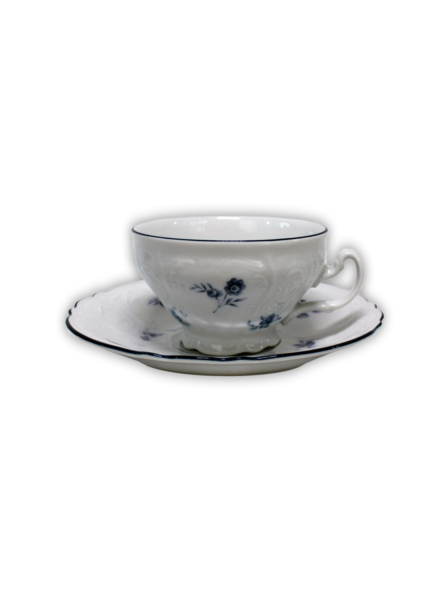 Чашка с блюдцем 155 мм низкая, Бернадот Bernadotte декор Синие мелкие цветы