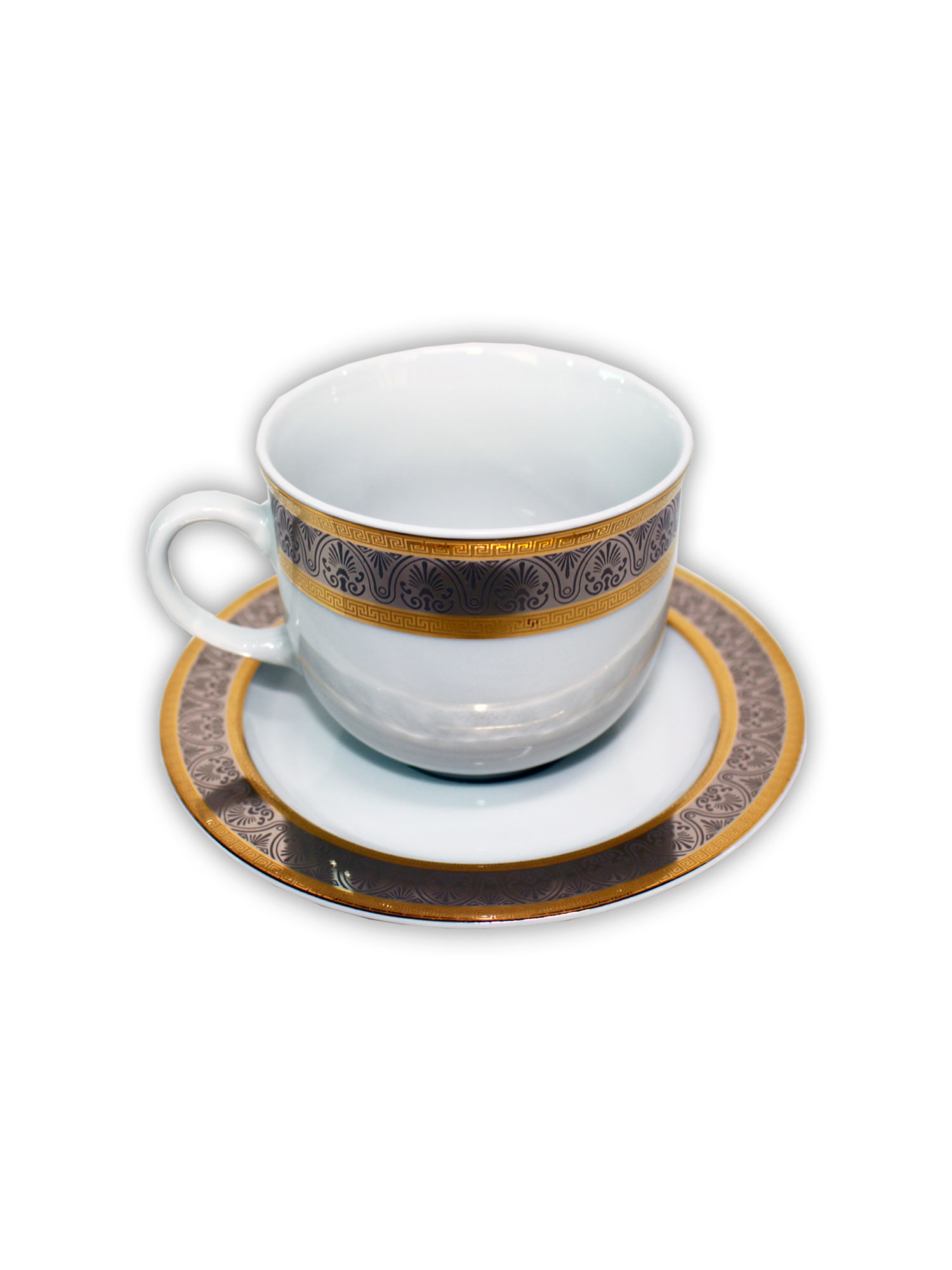Чашка с блюдцем Opal 155 мм высокая декор Широкий кант, платина золото