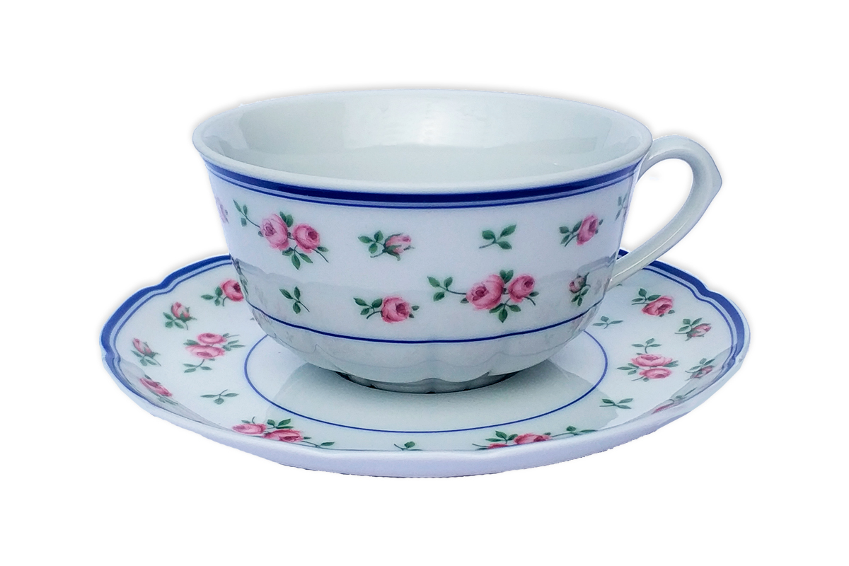 Чашка с блюдцем Роза 150 мм низкая декор Мелкие цветы, синяя отводка
