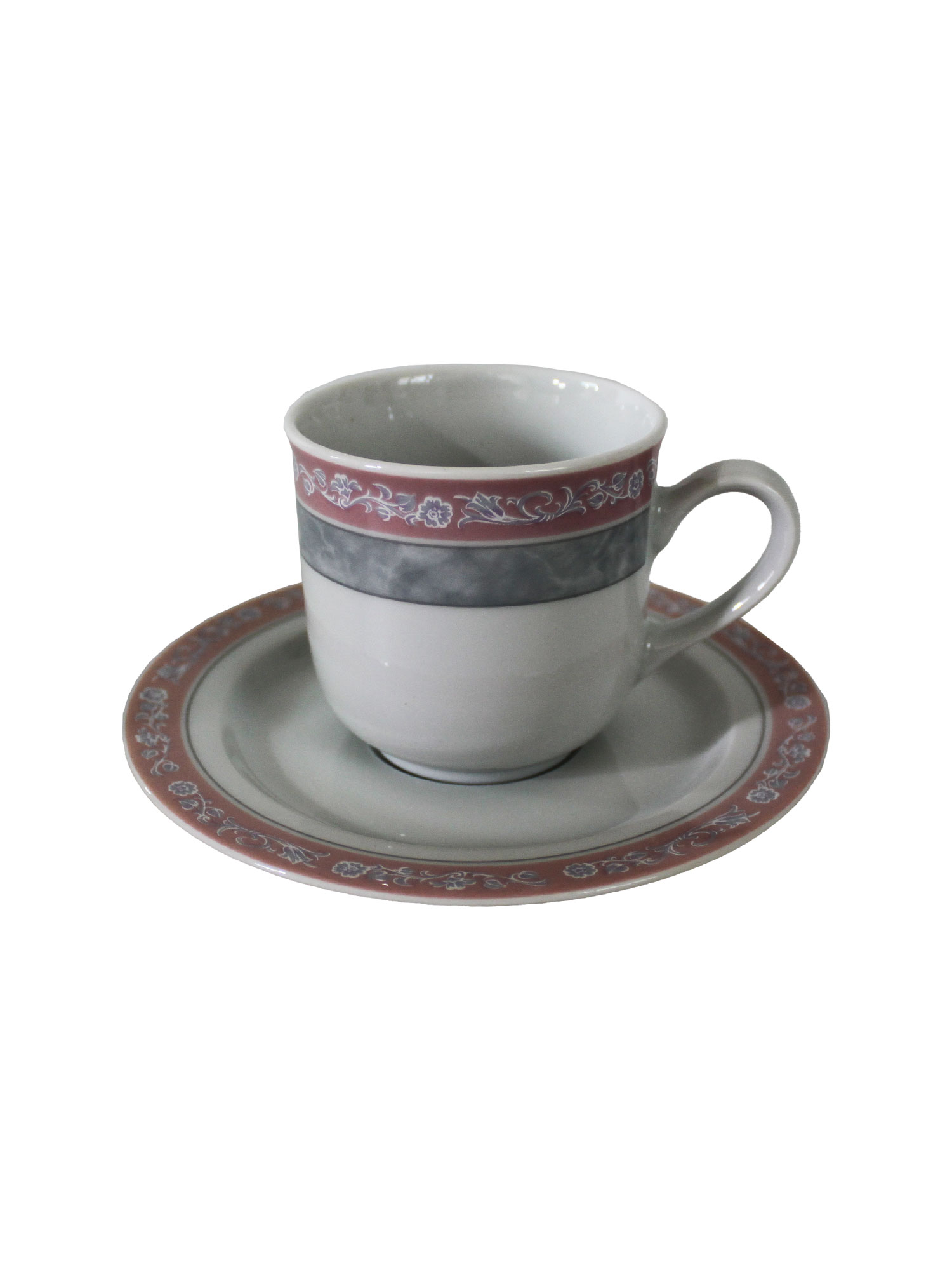 Чашка с блюдцем высокая Яна 130 мм декор Серый мрамор с розовым кантом