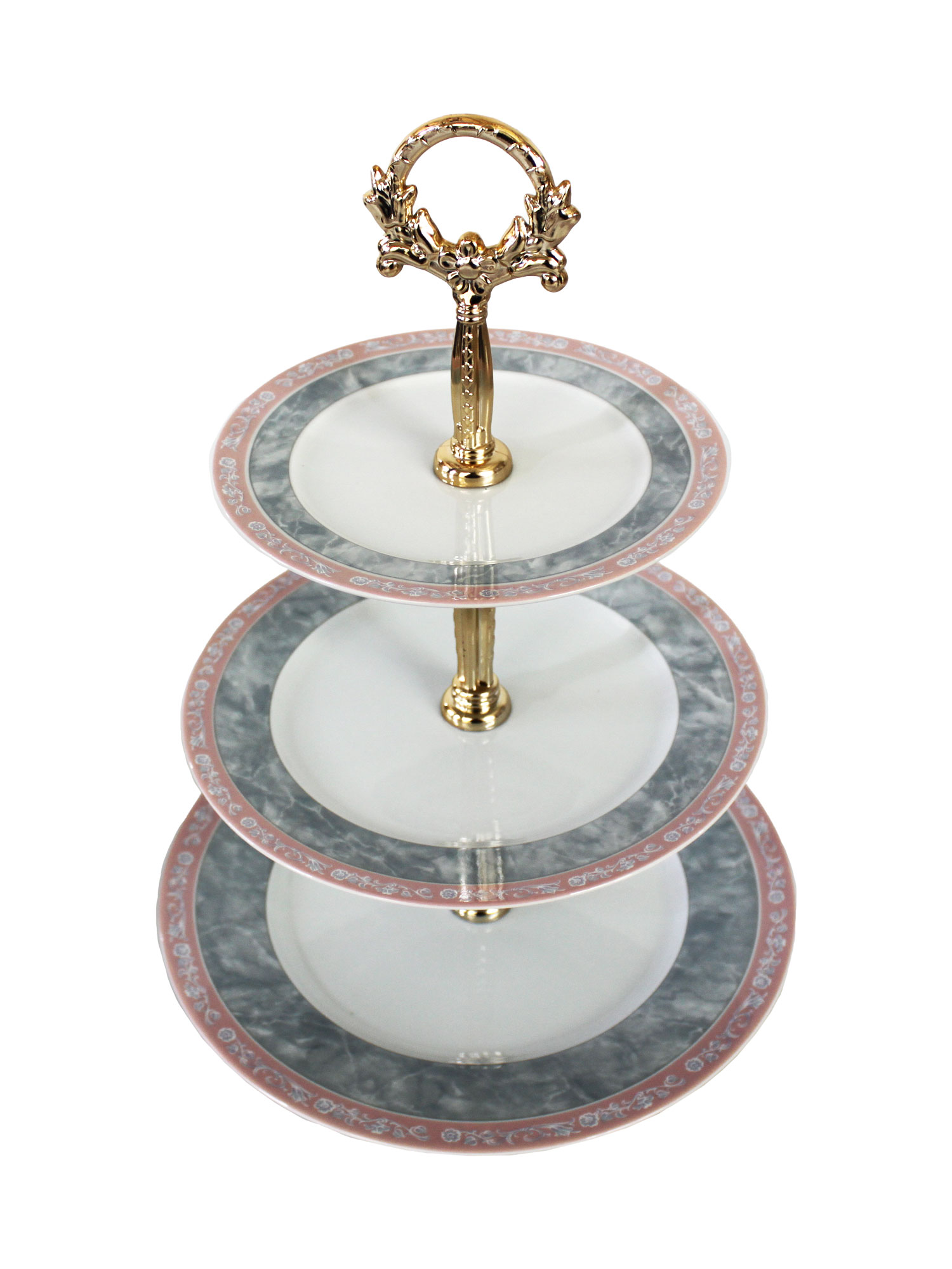 Этажерка Яна 3-х ярусная декор Серый мрамор с розовым кантом