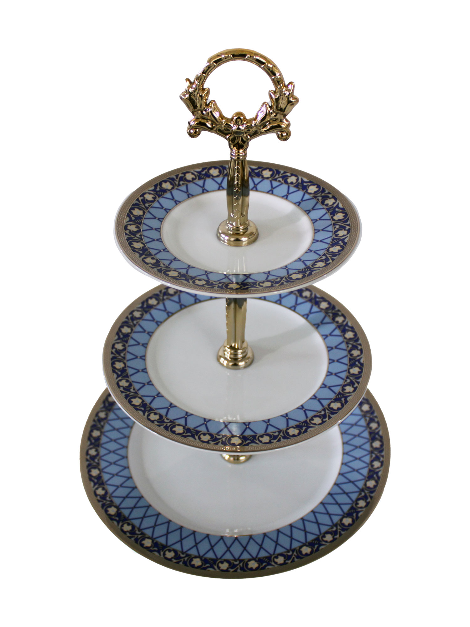Этажерка трехярусная Cairo декор Сетка на синем, отводка платина