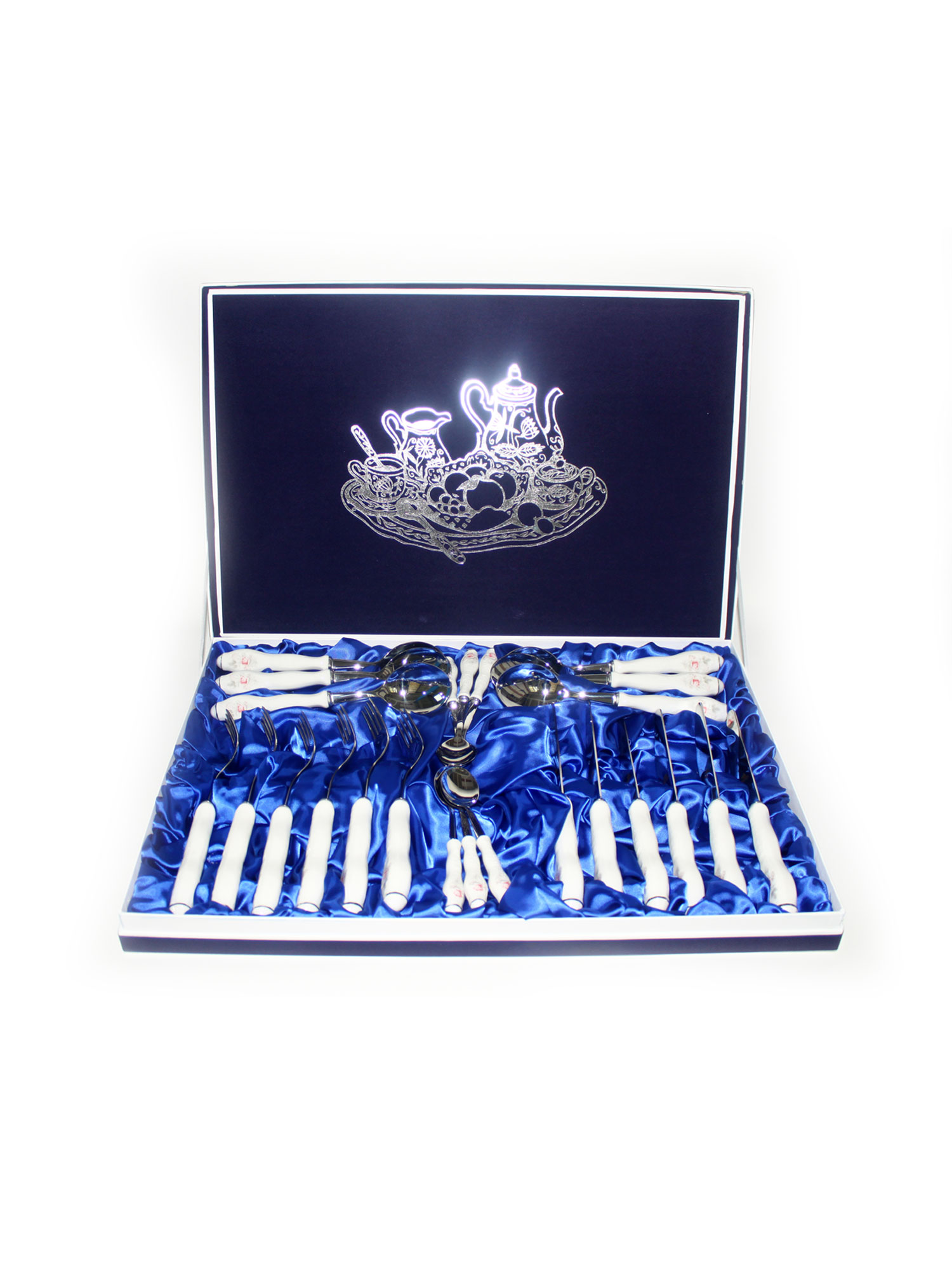 Набор столовых приборов 24 предмета, Бернадот Bernadotte декор Бледные розы, отводка платина