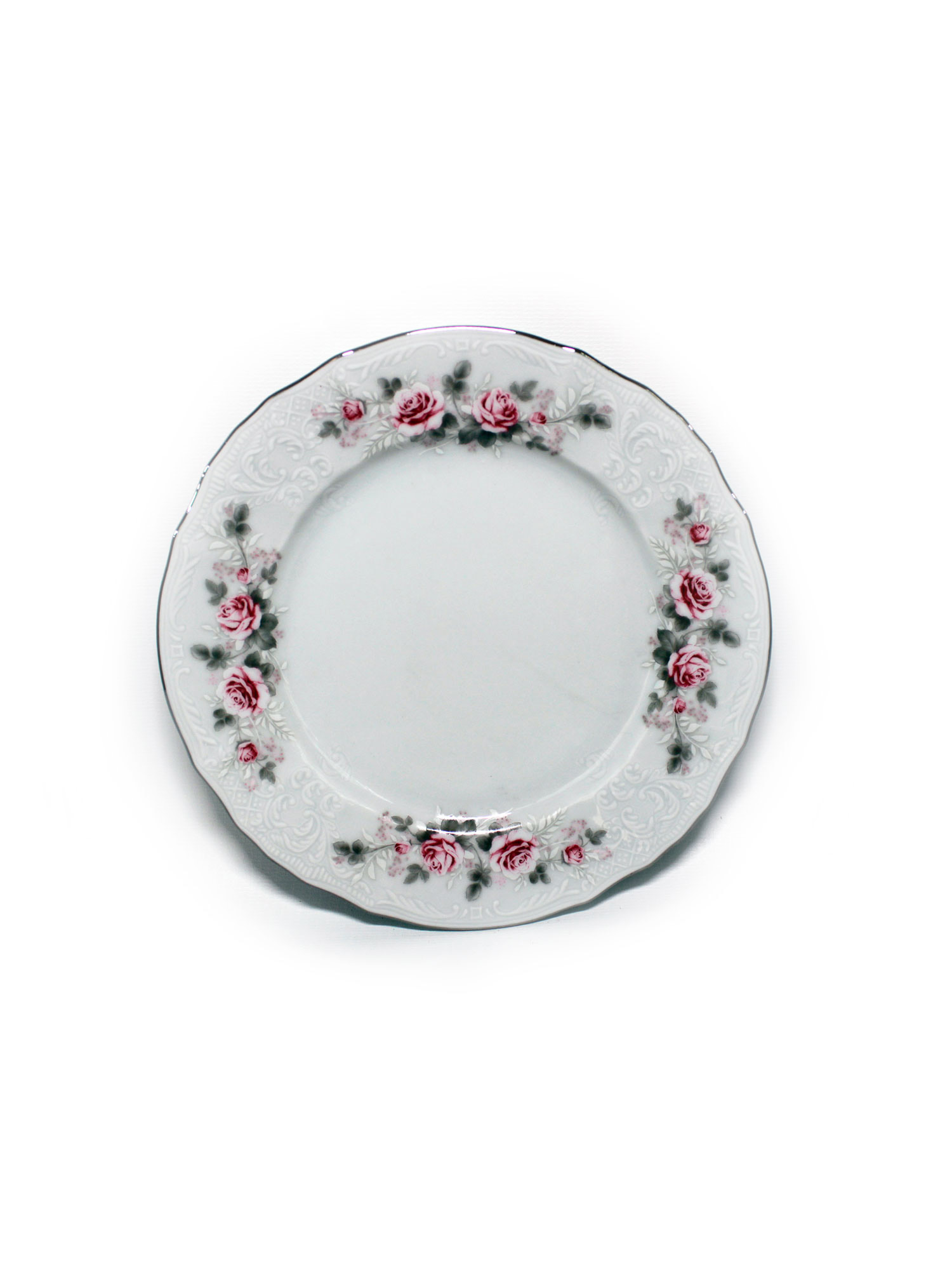Тарелка десертная 17 см, Бернадот Bernadotte декор Бледные розы, отводка платина