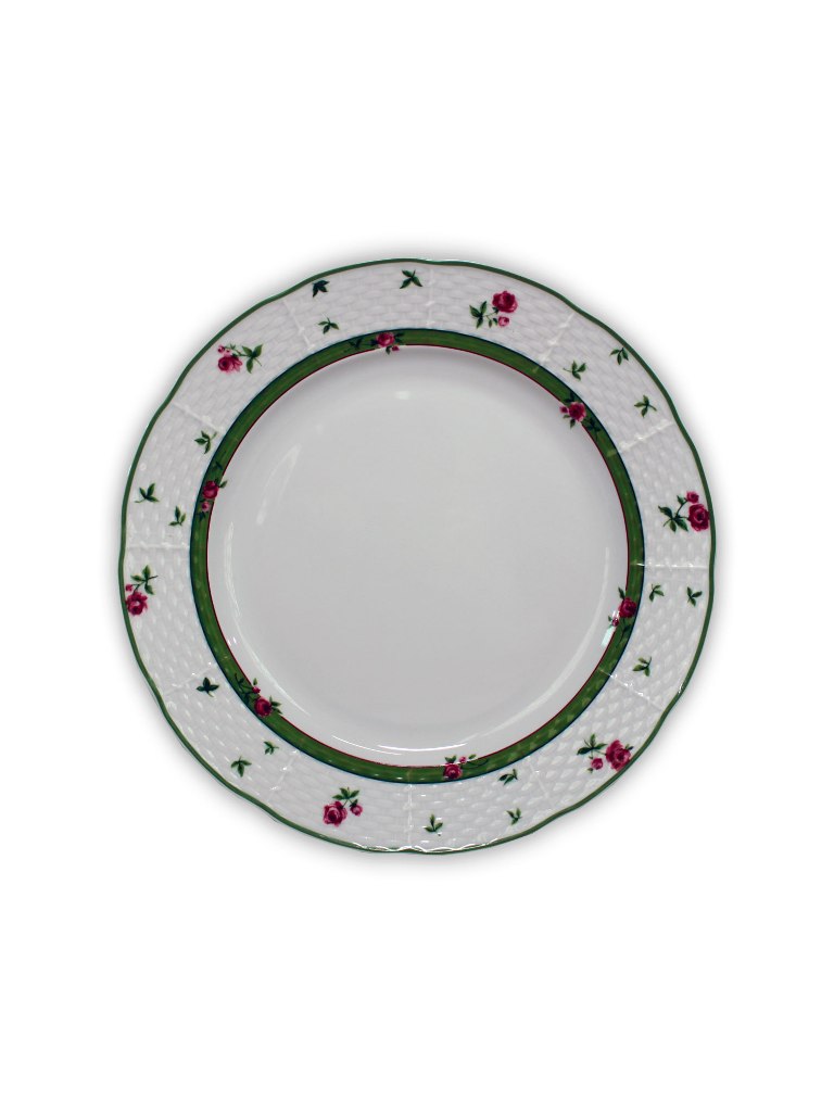 Тарелка мелкая Menuet  24 см декор Роза, зеленая отводка