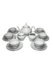 Чайный сервиз на 6 персон 17 предметов Бернадот Bernadotte декор Деколь, отводка платина. Фарфор Тхун, Чехия.