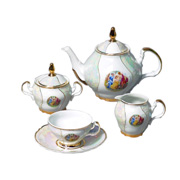Чайный сервиз на 6 персон 17 предметов Бернадот Bernadotte декор Мадонна, перламутр. Фарфор Тхун, Чехия.