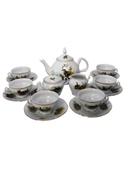 Чайный сервиз на 6 персон 17 предметов Бернадот Bernadotte декор Охотничьи сюжеты. Фарфор Тхун, Чехия.