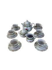 Чайный сервиз Menuet на 6 персон 17 предметов декор Роза, зеленая отводка. Фарфор Тхун, Чехия.