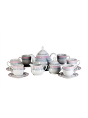 Чайный сервиз Яна на 6 персон 17 предметов декор Серый мрамор с розовым кантом. Фарфор Тхун, Чехия.
