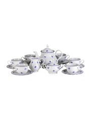Чайный сервиз на 6 персон 17 предметов Офелия декор Мелкие синие цветы. Фарфор Тхун, Чехия.