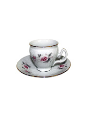 Чашка с блюдцем 140 мм высокая, Бернадот Bernadotte декор Бледные розы, отводка платина