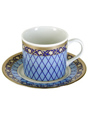 Чашка с блюдцем Cairo155 мм высокая декор Сетка на синем, отводка платина