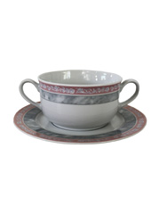 Чашка с блюдцем для супа Яна 170 мм декор Серый мрамор с розовым кантом