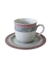 Чашка с блюдцем высокая Яна 150 мм декор Серый мрамор с розовым кантом